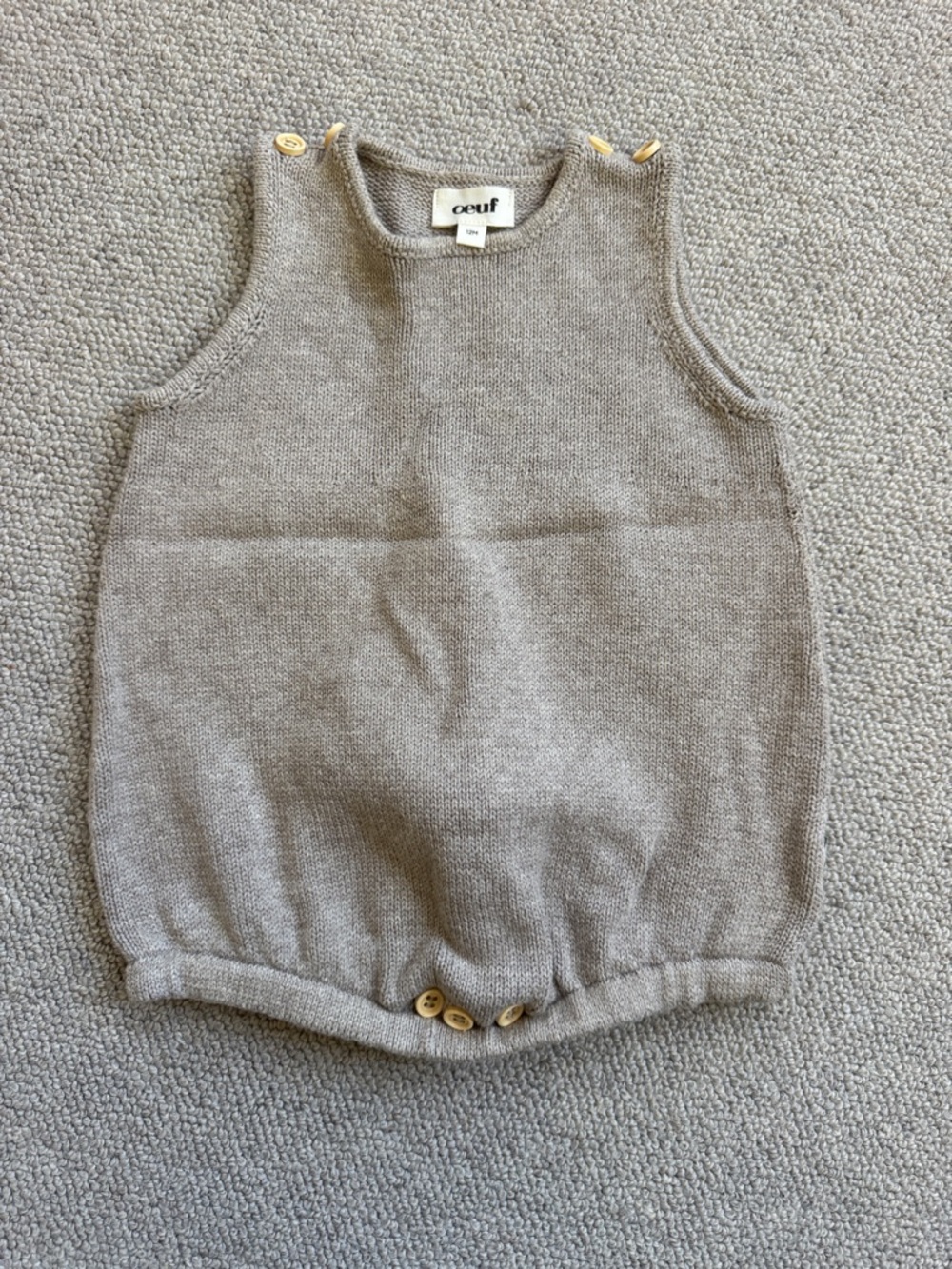 Oeuf Neutral Taupe Knit Baby Romper